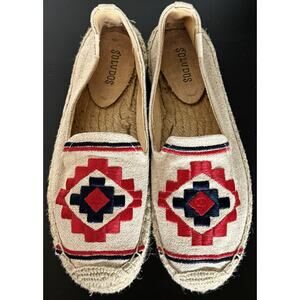Soludos Espadrilles Womens 7 Embroidered Slip On Geometric Red Blue Shoes Ethnic